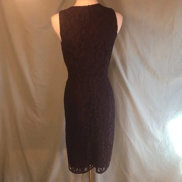 Plum A-line Cotton Blend Lace Midi Dress Ann Taylor - Picture 8 of 15